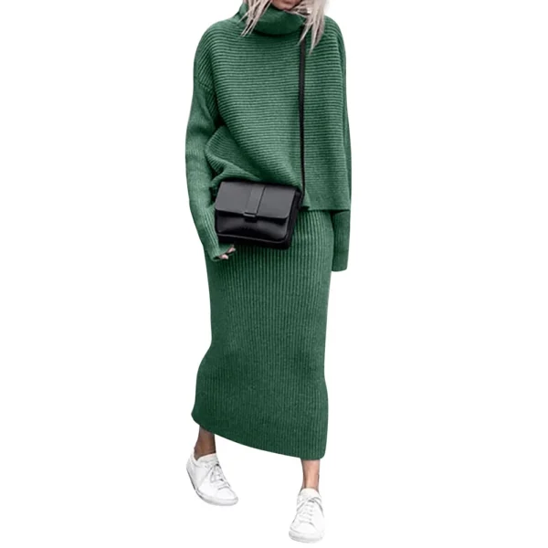 Women's Casual Loose Knit Sweater Top Long Skirt Two-piece Set - Image 14