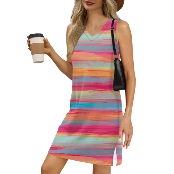 Women's V-neck Summer Casual Beach Vacation Women's Sleeveless Striped Print - Image 29