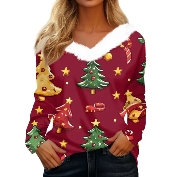 Long Sleeve Shirts For Women Cute Tops Christmas Prints Tees Blouses Casual - Image 20