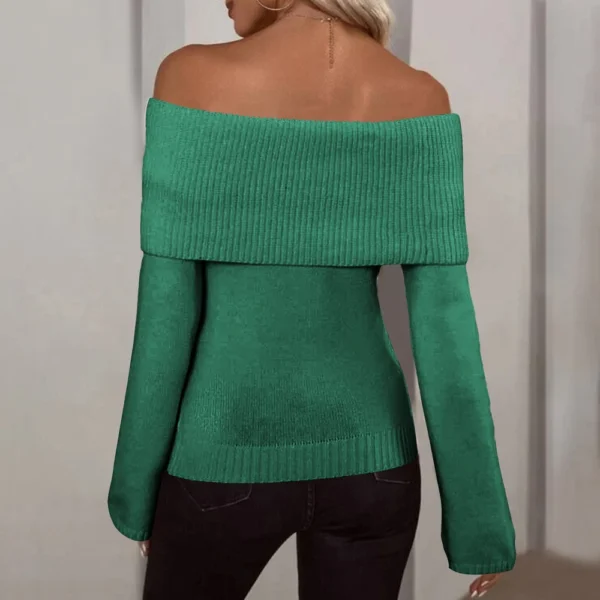 Pullover Jumper Tops Womens Off Shoulder Fold Over Sweater Knit Fall Sweaters - Image 10