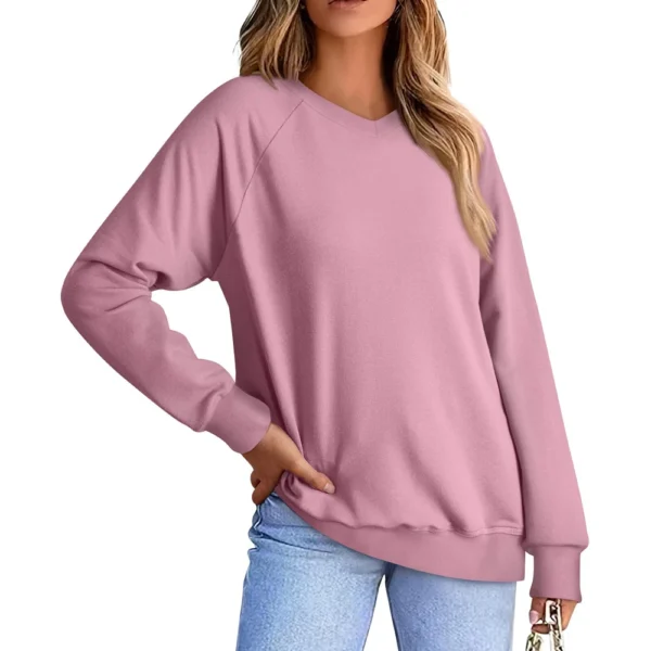 Women's Fashion Sweatshirt V-neck Long Sleeve Solid Color Casual Loose Pullover - Image 10