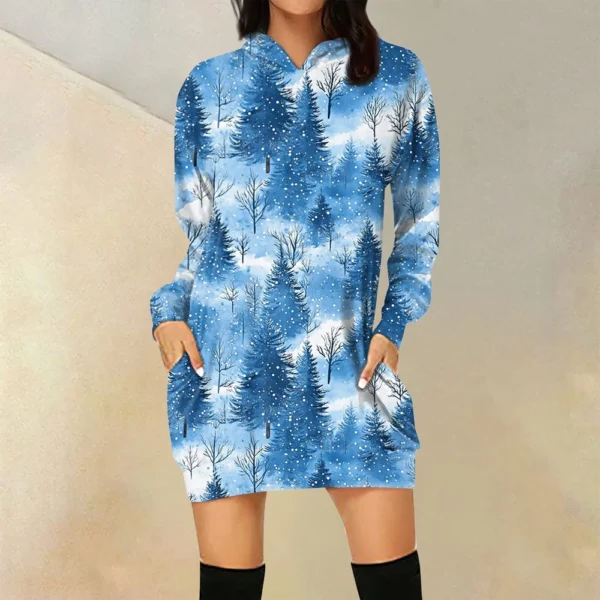 Ladies' Loose Casual Pocket Long Sleeved Hoodie Christmas Printed Sweatshirt - Image 28