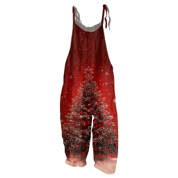 Women's Christmas Shoulder Strap Casual Loose Vintage Jumpsuit Print - Image 35