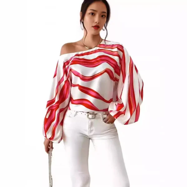 Women's Off-Shoulder Printed Loose Women's Shirt - Image 4