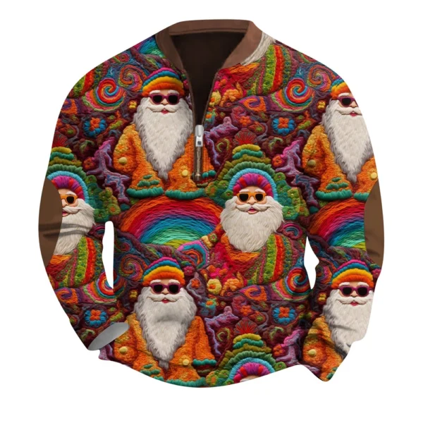 Men's Fashion Casual Half Zip Neck Loose Long Sleeve Camouflage Sweatshirt - Image 3