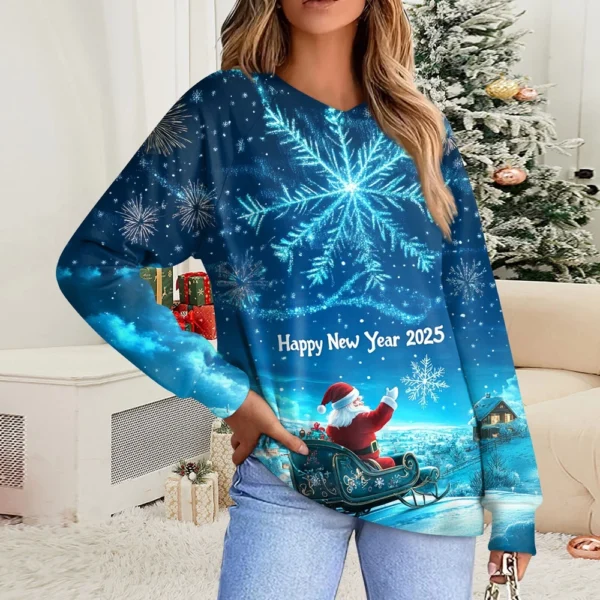 Women's Casual Fashion Comfortable Raglan Sleeve V-Neck Christmas Print - Image 13