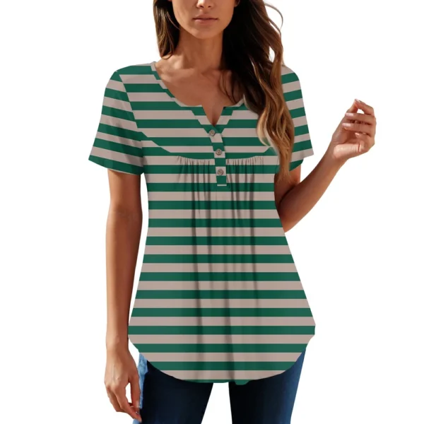 Women Tunic Tops Dressy Casual Summer Short Sleeve Shirts Loose Fit Pleated - Image 11