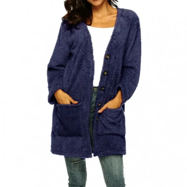 Women's Single-breasted Double-sided Fleece Warm Mid-length Cardigan Jacket - Image 19