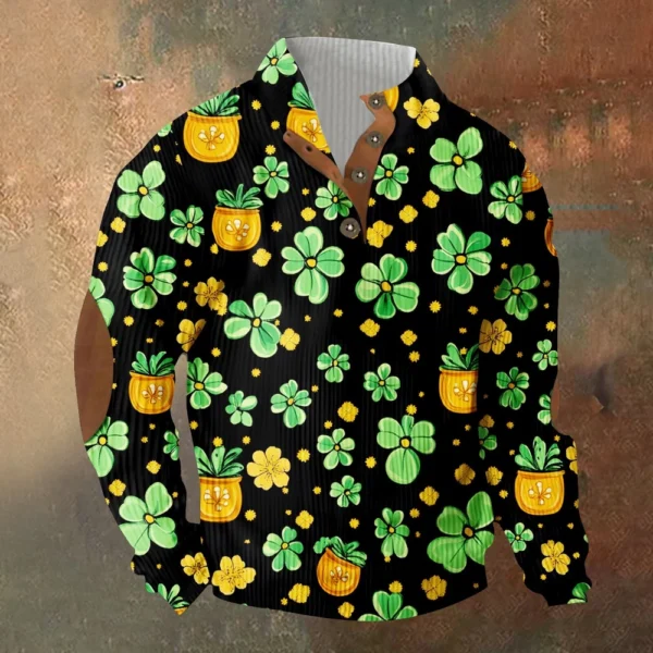 Knit Printed 3 Button - Corduroy Men's Standing Collar Pocket Sweatshirt - Image 37