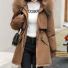Women's Casual Warm Versatile Large Collar Solid Color Thickened Cotton Coat - Image 19