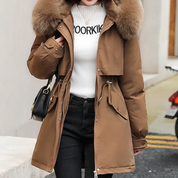 Women's Casual Warm Versatile Large Collar Solid Color Thickened Cotton Coat - Image 19