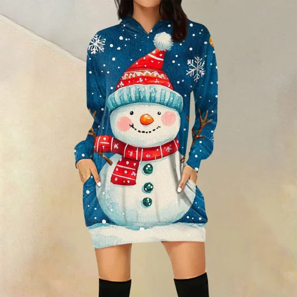 Ladies' Loose Casual Pocket Long Sleeved Hoodie Christmas Printed Sweatshirt - Image 16