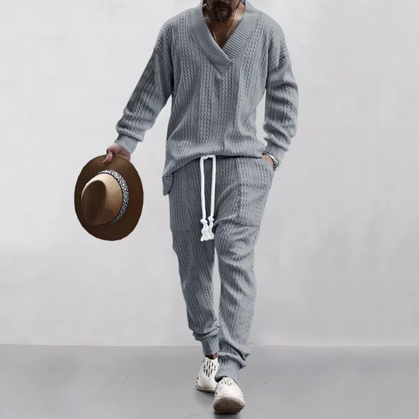 Men's casual trousers V-neck jacquard knit suit - Image 11