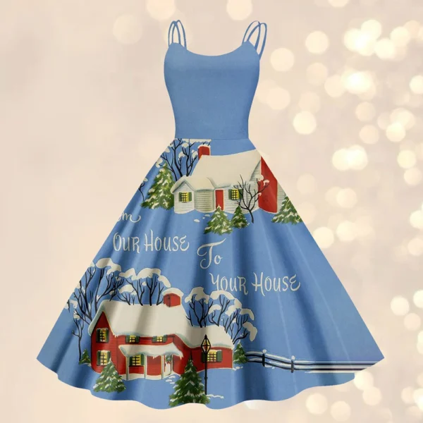 Christmas ladies casual fashion flower print sexy off shoulder punk retro skirt - Image 22