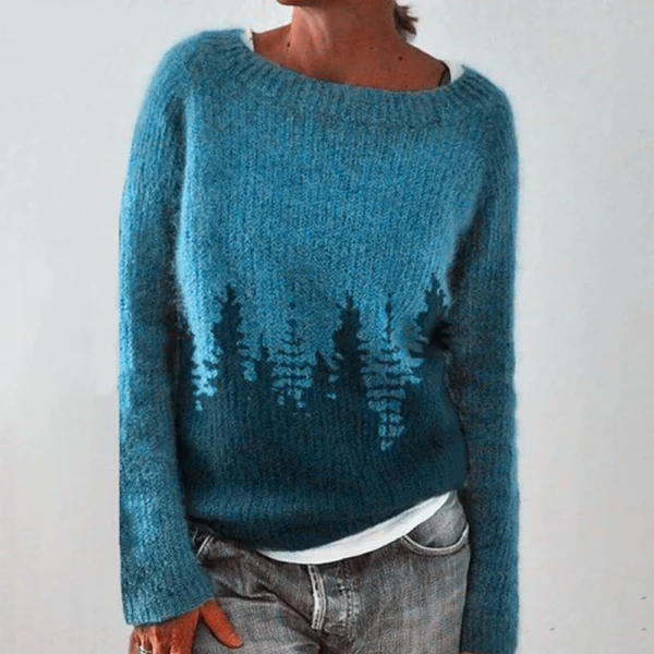 Women's Fashionable Casual Printed Round Neck Pullover Loose Long Sleeved - Image 37