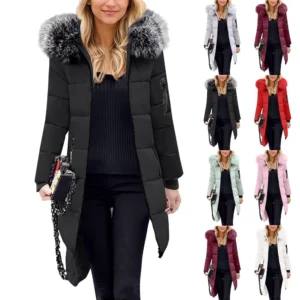 Women's Casual Warm Versatile Large Collar Solid Color Thickened Cotton Coat