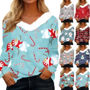 Long Sleeve Shirts For Women Cute Tops Christmas Prints Tees  Blouses Casual