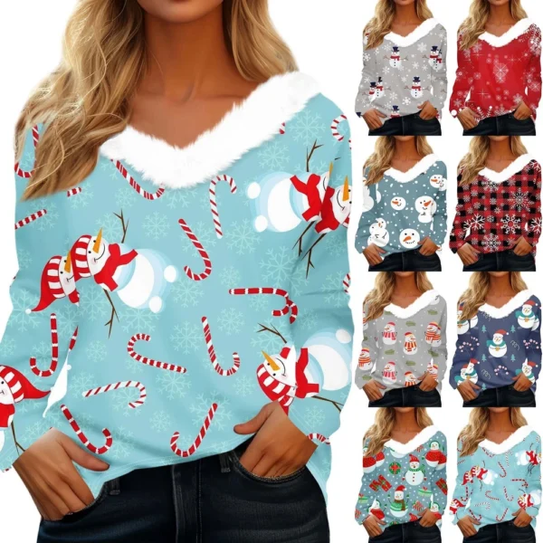 Long Sleeve Shirts For Women Cute Tops Christmas Prints Tees  Blouses Casual