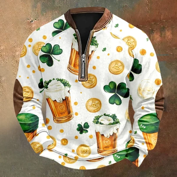 Men's St. Patrick's Day Vintage Casual Zip Sweatshirt Outdoor Casual Top - Image 37