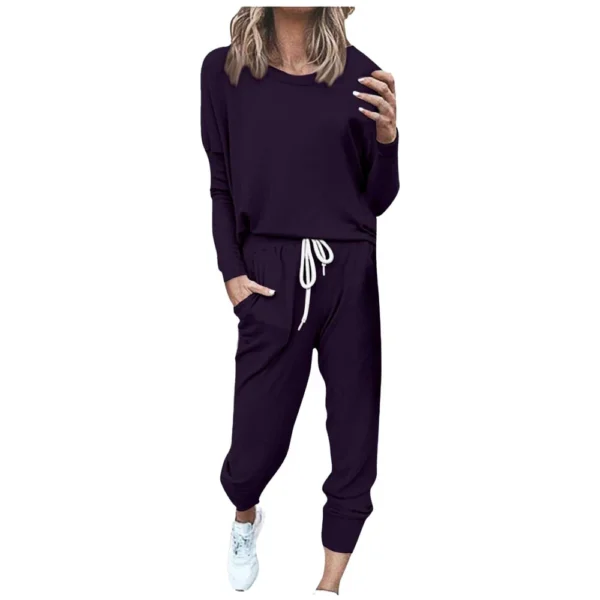 Women's Sportswear 2-piece Crewneck Jogger Sweatpants Yoga Workout Tracksuit Set - Image 16
