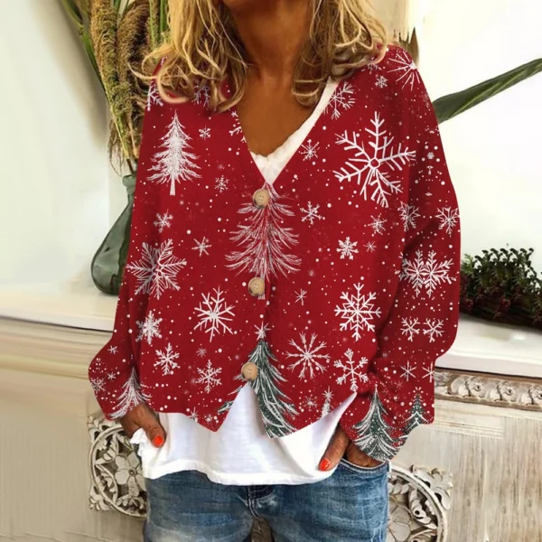 Women's Fashion Short Coat Casual Long Sleeve Printed Single Breasted Plush Top - Image 22