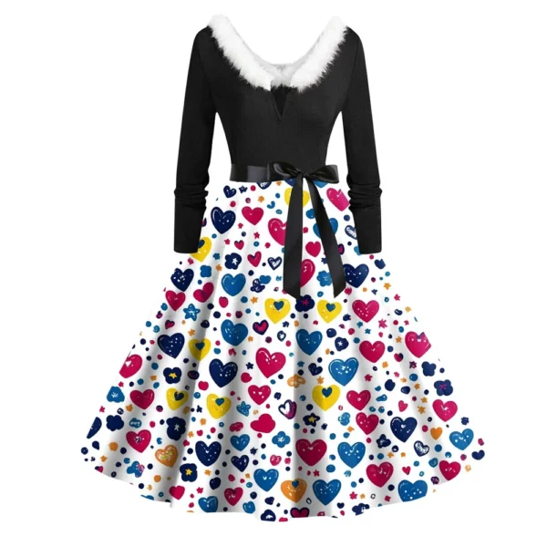Women's Fashion Round Neck Casual Slim  Printed Long Sleeve Dresses - Image 3