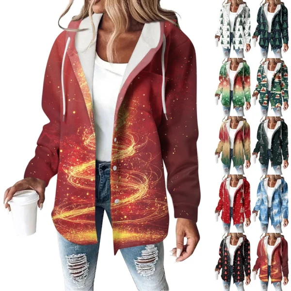 Women's Coat Casual And Fashionable Composite Thick And Warm Printed Hooded