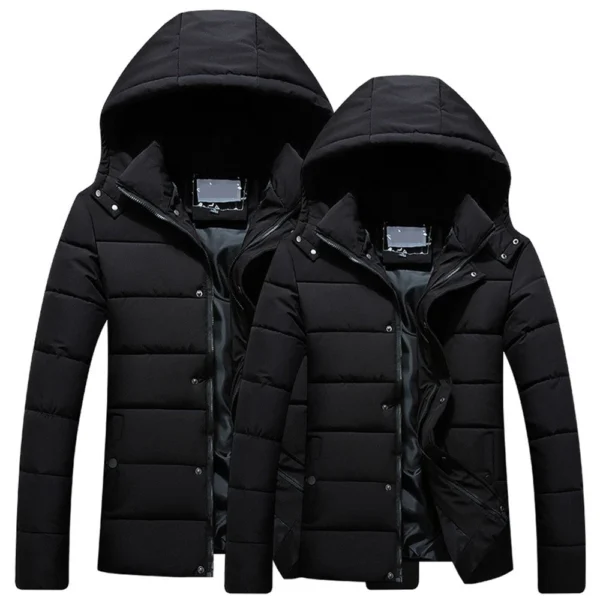 Men's Solid Color Thick Hooded Cotton Coat With Fleece Padded Coat Large Size - Image 13
