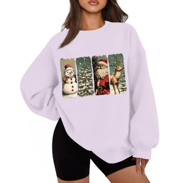 Women's Casual Fashion Long Sleeve Christmas Print Round Neck Sweatshirt Top - Image 32