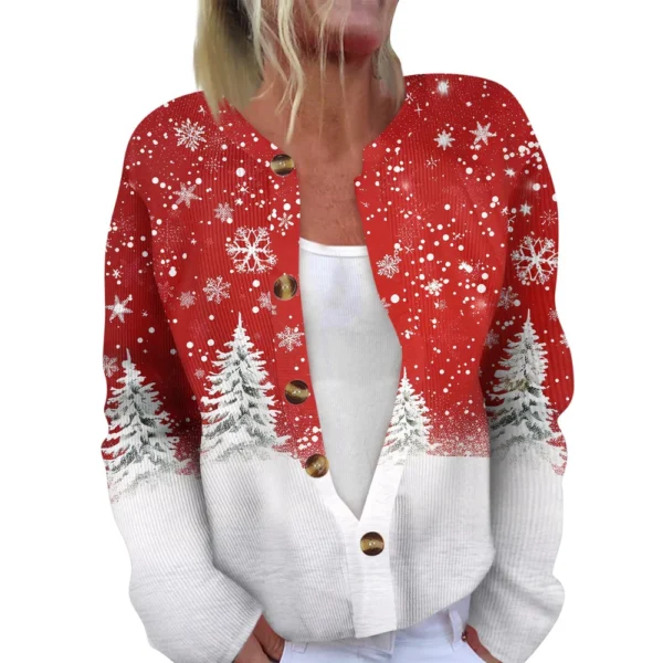 Women's Fashion Long Sleeve Christmas Snowman Snowflake Print Jacket Cardigan - Image 9
