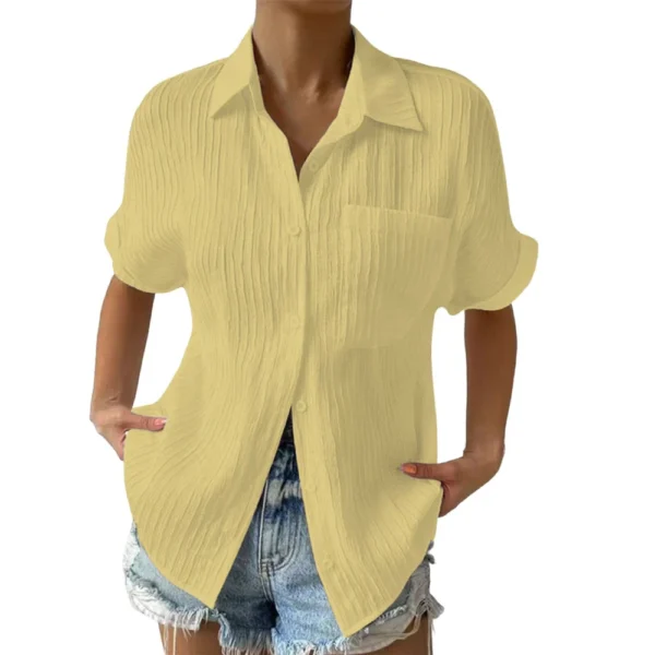Women's Patchwork Pocket Solid Color Temperament Casual Lapel With Shoulder - Image 35