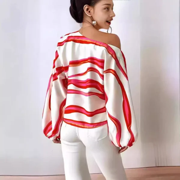 Women's Off-Shoulder Printed Loose Women's Shirt - Image 2