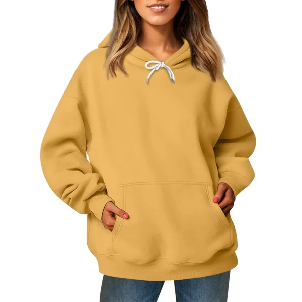 Ladies' Fashionable Casual Long Sleeved Round Neck Hooded Solid Color Hoodie - Image 35