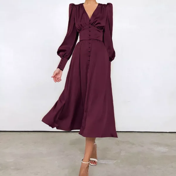 Women's long skirt V-neck buttons - Image 5