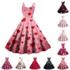 Christmas Ladies Casual Fashion Flower Print Sexy Off Shoulder Punk Retro Skirt