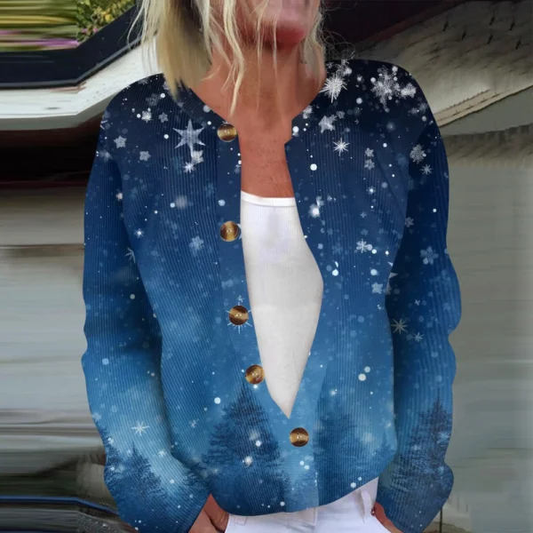 Women's Fashion Long Sleeve Christmas Snowman Snowflake Print Jacket Cardigan - Image 13