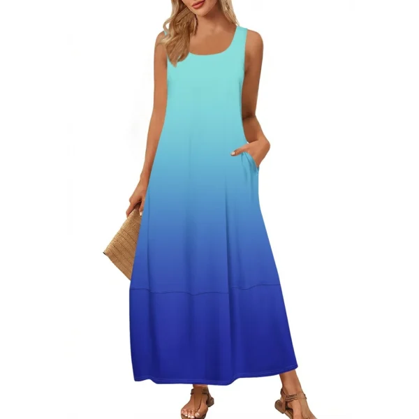 Women's Casual Floor-length Summer Beach Dress Loose Gradient Print Sundress. - Image 5