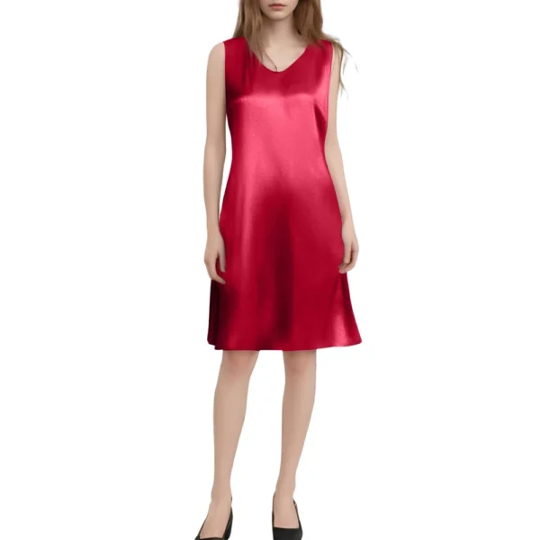 Women's Dress Satin Long Knee Length Summer Large Size Solid Color V-Neck Skirt - Image 10