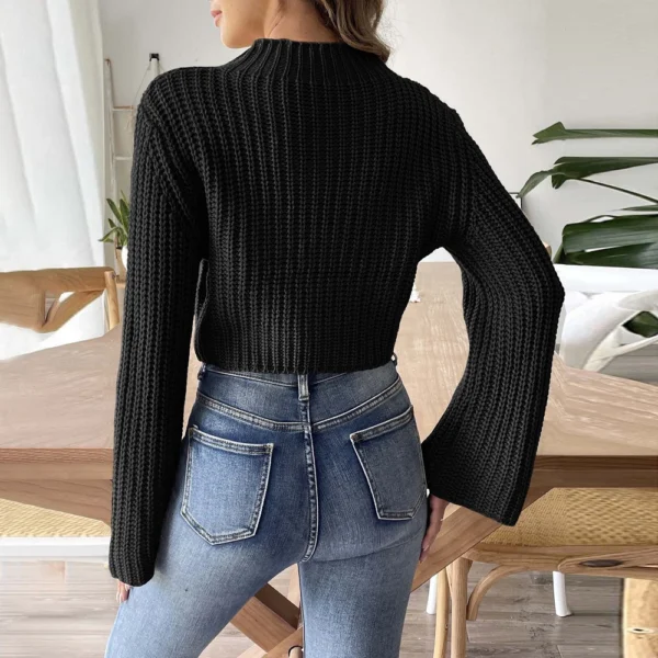 Women's  Fall And Winter Solid Colour Short Neckless Hand Crochet Flared Sleeve - Image 7