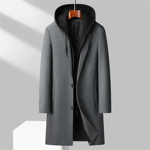 Men's  Woolen Coat Can Be Removed Hooded Fashion Long Thick Slim Medium Length - Image 19