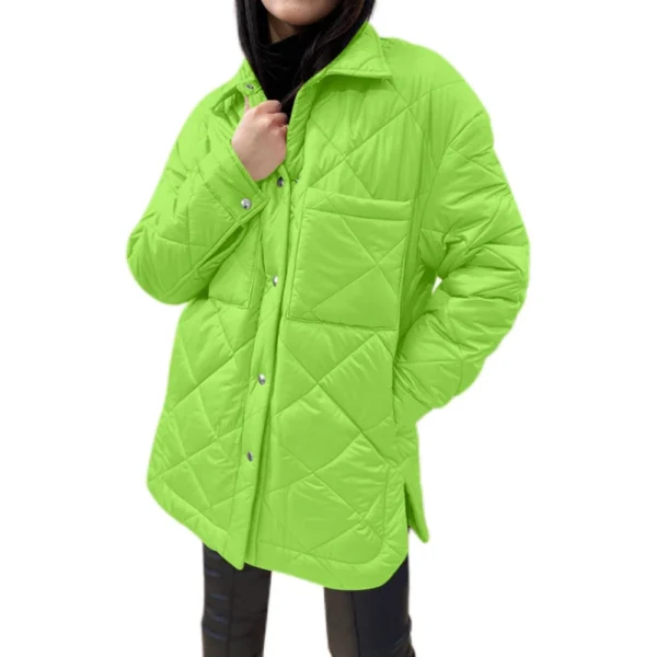 Women's  Loose Casual Solid Color Medium Long Diamond  Down Cotton Jacket, - Image 4
