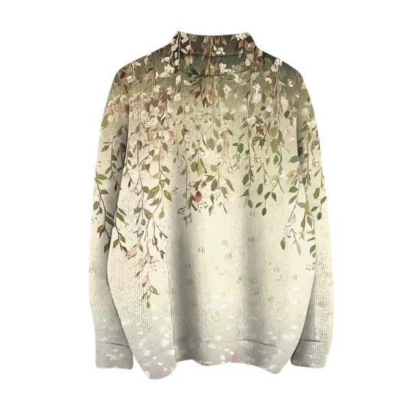 Women's Crew-neck Casual Long-sleeved Striped Printed Turtleneck Knitted Top - Image 5