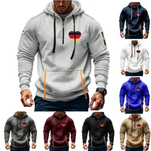Men's Printed Sweatshirt Hoodie Zipper Arm Pocket Cardigan Men's Sports Large