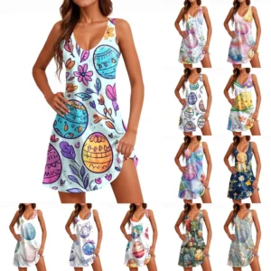 Women's Fashion Easter Dresses Printed Loose Casual Summer Sundresses Dress