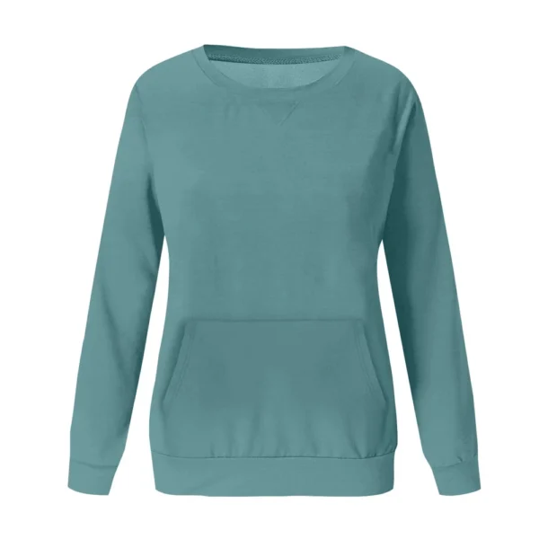 Women's Fashion Solid Color Round Neck Loose Top Long Sleeve Loose Sweatshirt - Image 12