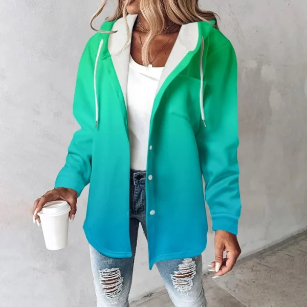 Fleece Hoodies For Women Warm Print Sweatshirt Button Lined Drawstring Hooded - Image 16
