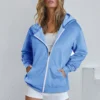 Womens Zip Up Hoodies Fall Jacket Oversized Casual Hooded Sweatshirts