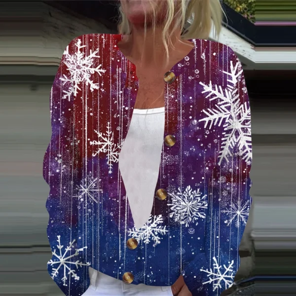 Women's Fashion Christmas Printed Long Sleeve Knitted Cardigan Button Down - Image 31
