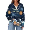 Women's Casual Half Zipper Lapel Christmas Printed Pullover Top Side Slit - Image 37