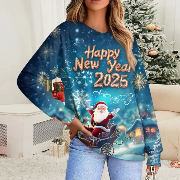 Women's Casual Fashion Comfortable Raglan Sleeve V-Neck Christmas Print - Image 16
